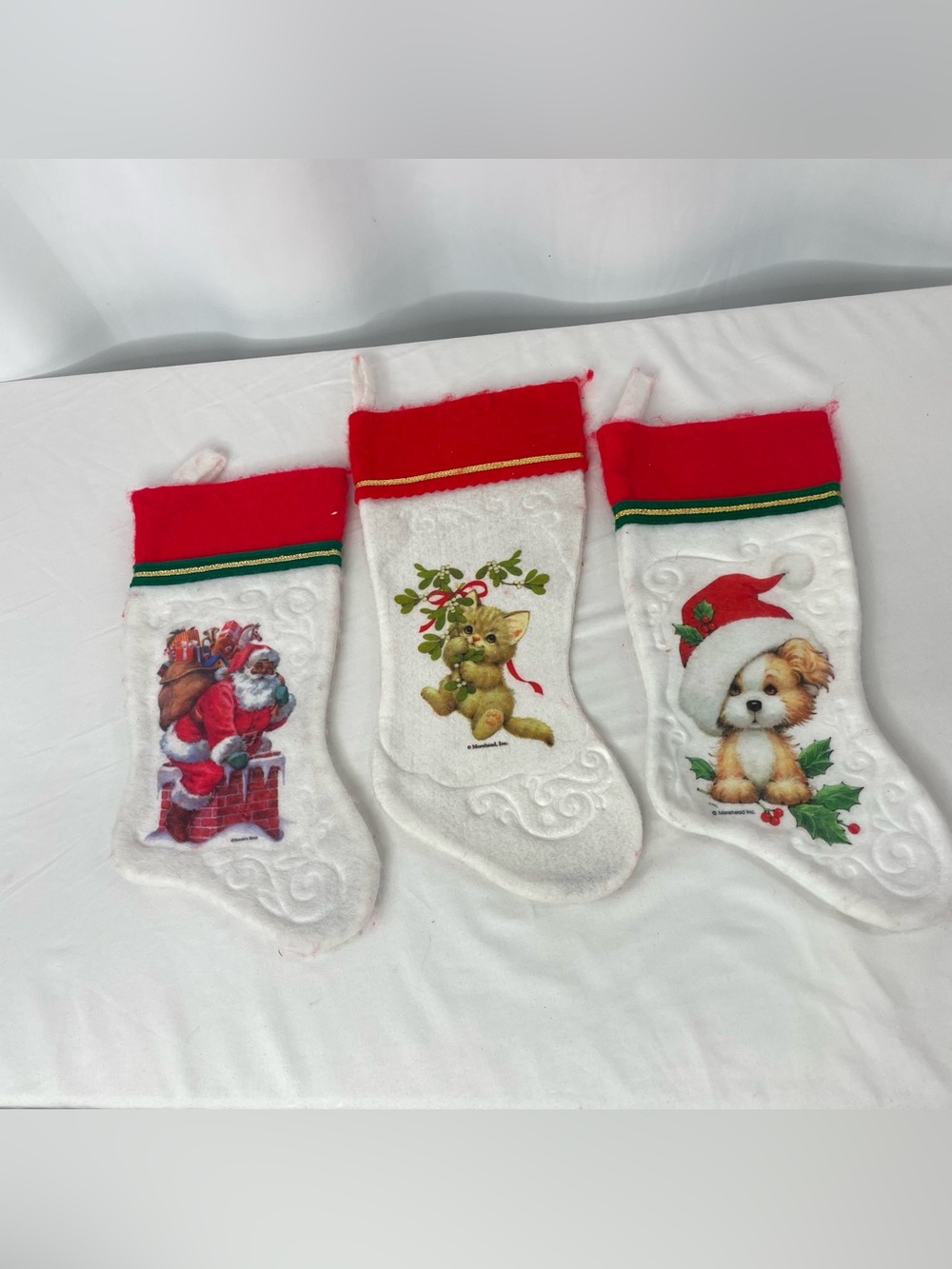 Vintage Morehead Santa’s Best Christmas Stockings Lot 3 Cat Dog Santa